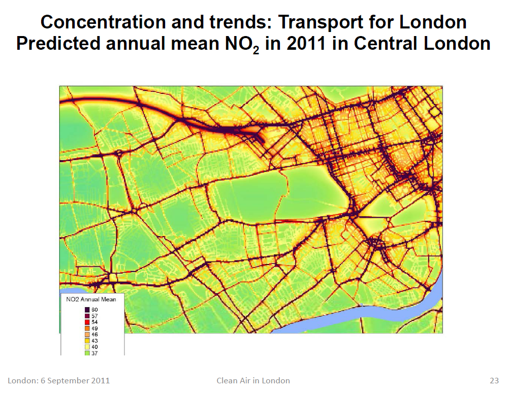 Map NO2 Pollution from traffic around Marylebone and Westminster